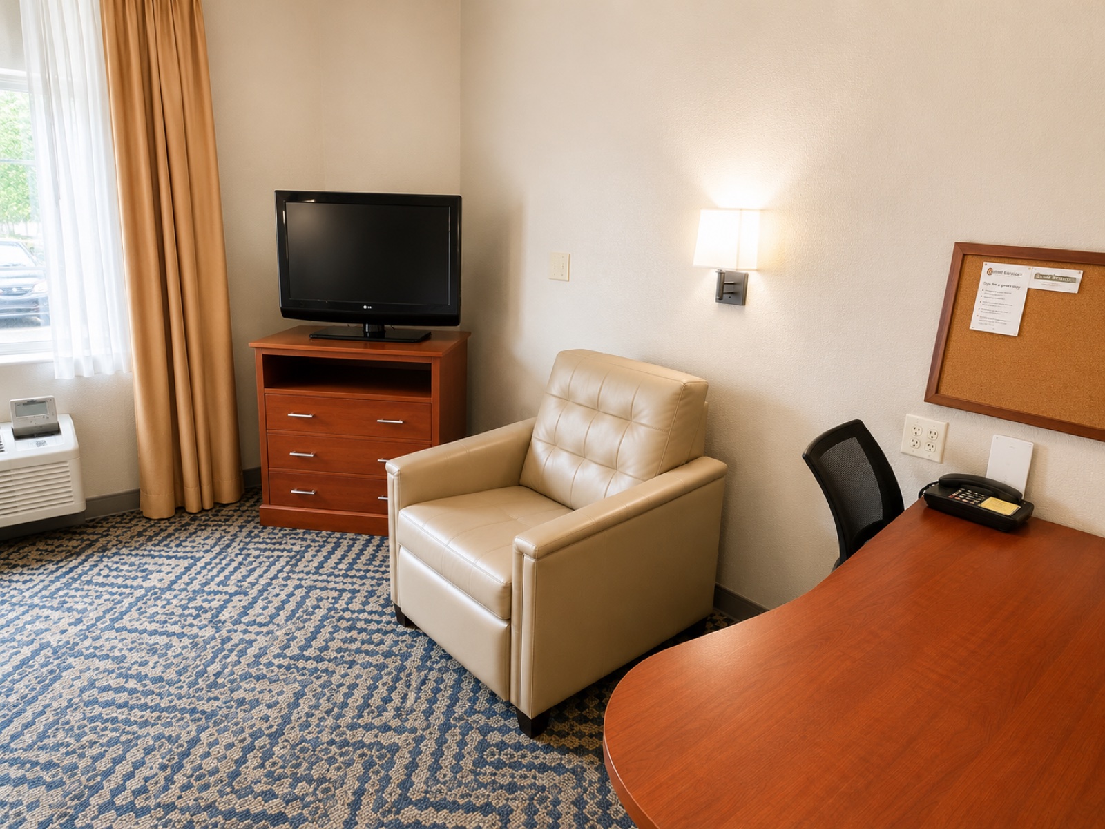 Extended Stay in Houston workspace and chair