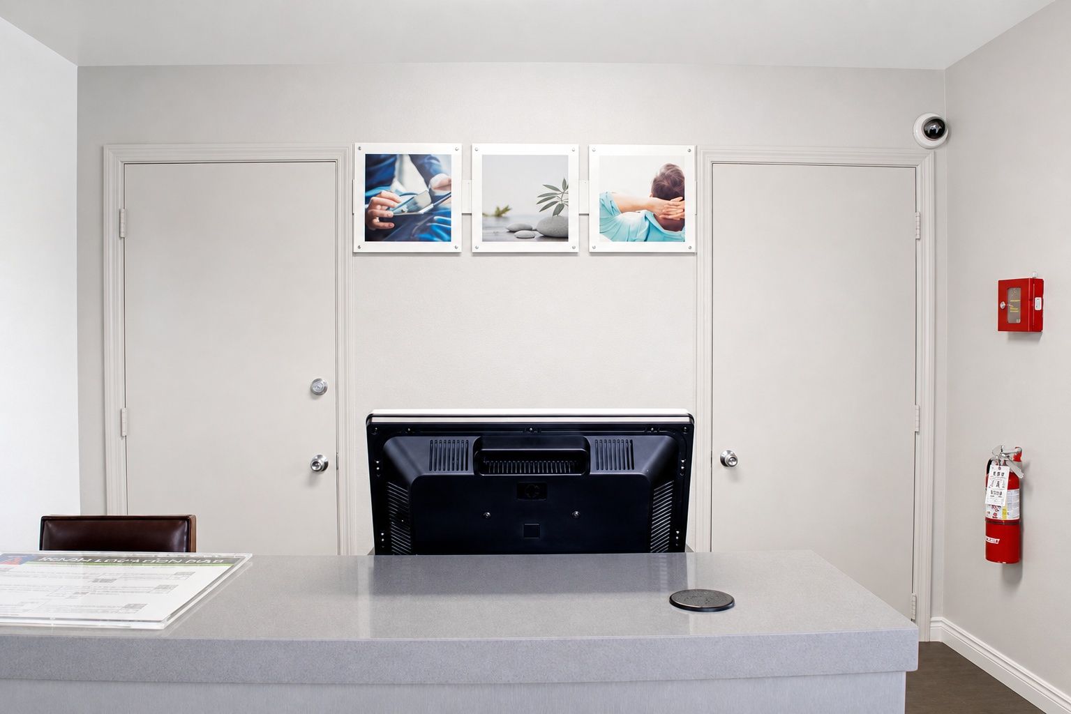 Springdale front desk counter facing reception wall